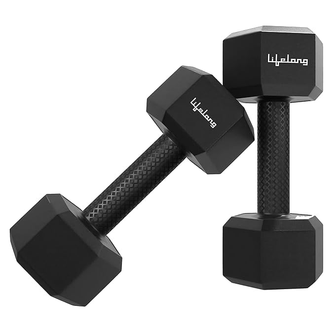 Lifelong PVC Hex Fixed Dumbbells Pack 2 1kg2 Black Color product image from Amazon
