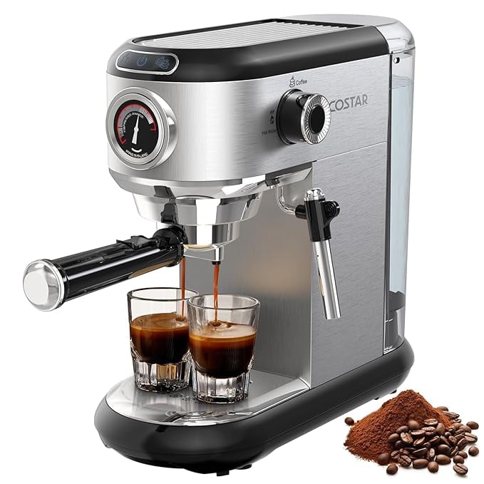 Costar 20 Bar Espresso Coffee Machine Steam Wand Stainless product image from Amazon
