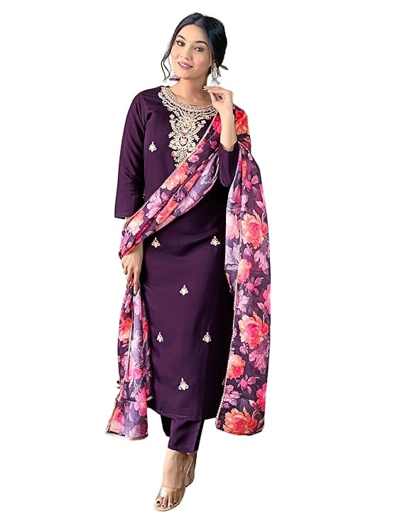 Naixa Womens Rayon Embroidered Printed Straight Kurta Pant product image from Amazon