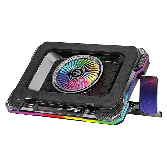 ZEBRONICS NC9200 Laptop Cooling Pad 140mm RGB LED Fan Upto product image from Amazon