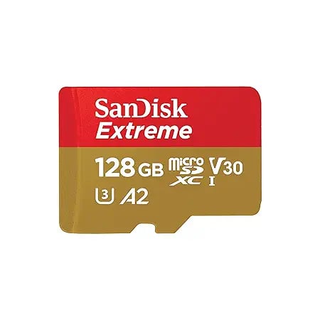 SanDisk Extreme 128GB microSDXC UHS-I V30 190MBs Read90MBs product image from Amazon