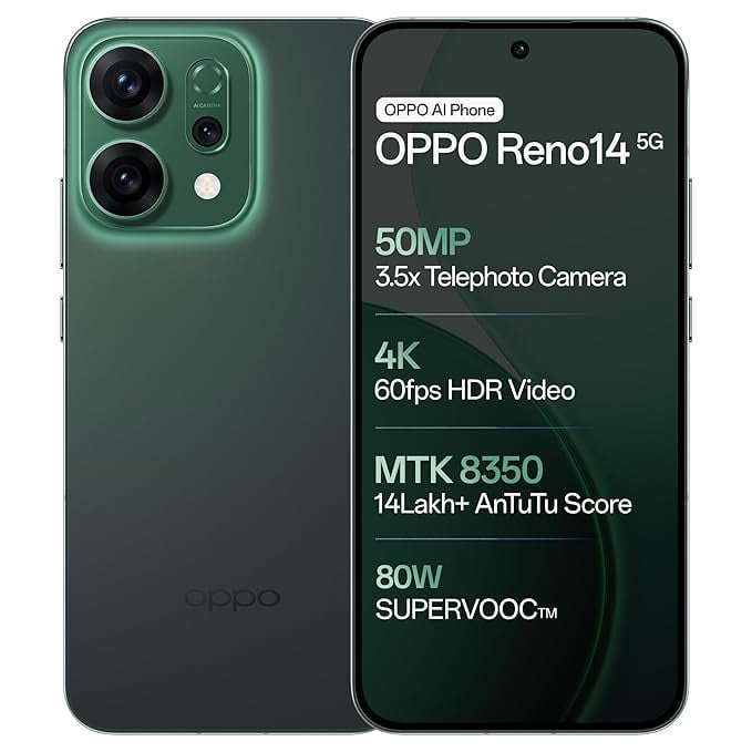 OPPO Reno14 5G Forest Green 8GB RAM 256GB Storage No Cost product image from Amazon