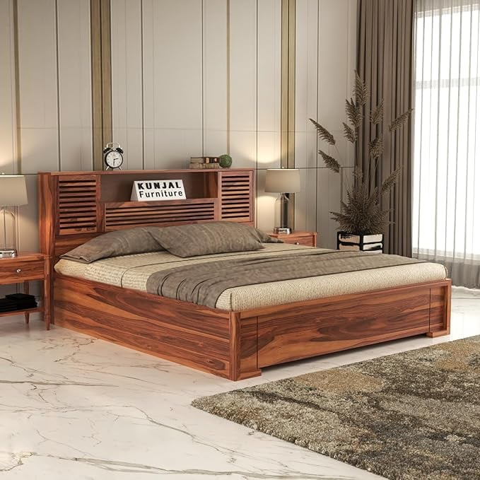 Solid Sheesham Wood Bed Headboard Box Storage - Handcrafted product image from Amazon