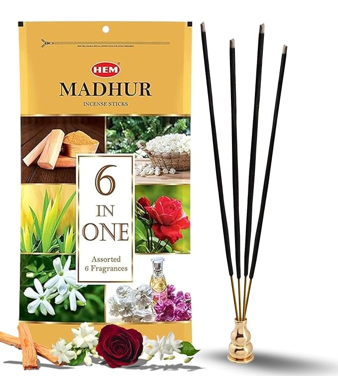 HEM Madhur Incense Sticks 6-in-1 Assorted Fragrances Sandal product image from Amazon