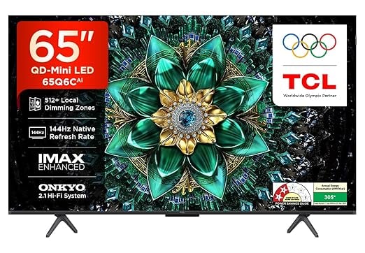 TCL 164 cm 65 inches 4K UHD Smart QD-Mini LED Google TV product image from Amazon