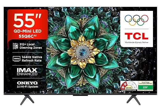 TCL 139 cm 55 inches 4K UHD Smart QD-Mini LED Google TV product image from Amazon