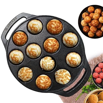 SOLARA Pre Seasoned Cast Iron Paniyaram Pan 12 Cavities 8 product image from Amazon