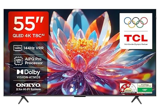 TCL 139 cm 55 inches 4K Ultra HD Smart QLED Google TV 55T8C product image from Amazon