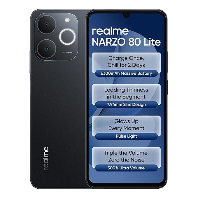 realme NARZO 80 Lite 4G Obsidian Black 4GB64GB 6300mAh product image from Amazon