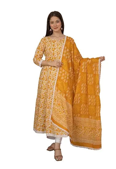 MEERA FAB Womens Cotton Printed Anarkali Kurta Palazzo product image from Amazon