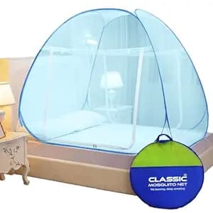 Classic Mosquito Net for King Size Bed | 30 GSM Polyester Fine Mesh | Foldable Pop Up Machardani for Double Bed | 360° Mosquito & Insect Protection | Washable & Reusable | Full Blue