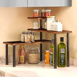 Stylish Prime Wooden Rack for Kitchen Storage, Corner Shelf for Kitchen, Organizer Rack, 3 Tier Spice, Oil Stand, Tabletop Rack for Makeup, Office, Storage Multipurpose (Rustic Brown, 3 Tier)