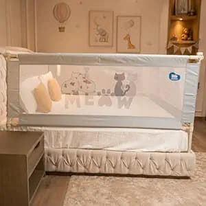 Kids Station 1 Side Basic Bed Rail Guard (5ft x 2.6ft / 150cm x 80cm), Bed Railing for Baby Safety, Kids Toddler Bed Protector Side Walls, Adjustable Height, Portable & Foldable (Grey)