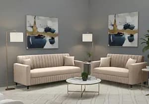 AMATA Omega 3+2 Seater Cream Colour Suede Velvet Fabric Sofa Set with Two Cushions Perfect for Home Office Guests Living Room (06 Cream, Omega 3+2 Seater Sofa)(3 Year Warranty)