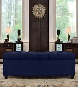 AMATA Eagle Solid Wood 2 Seater Ottoman/pouffe Royal Blue Suede Velvet Perfect for Home Living Office Room and Guests (02 Royal Blue, 2 Seater Ottoman)(3 Year Warranty)