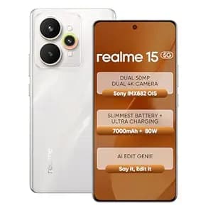 realme 15 5G Smartphone 8+128GB Silver,144Hz HyperGlow 4D Curve Display,7000mAh Battery,80W SuperVOOC,Dual 50MP 4K Cameras,Dimensity 7300+ Chipset,IP69