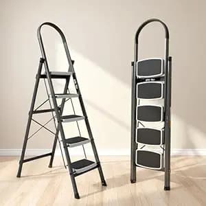Plantex Steel 5 Step Ladder for Home/Wide Anti Skid 5 Step Ladder Foldable/5 Year Manufacturer Warranty By Plantex (Gray)