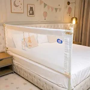 Kids Station 1 Side Premium Bed Rail Guard (5ft x 2.6ft / 150cm x 80cm), Bed Railing for Baby Safety, Kids Toddler Bed Protector Side Walls, Adjustable Height, Portable & Foldable (White)