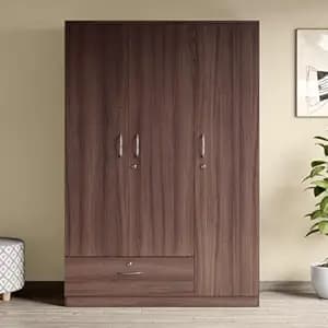 Interio by Godrej Wardrobe EWA 3-Door Engineered Wood Wardrobe for Clothes (Brown), 1-Year Warranty, 5 Shelves, 1 Drawer