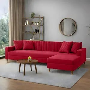 Amata Elegant Solid Wood 4 Seater L Shape Red Suede Velvet - Amazon product photo Amata Elegant Solid Wood 4 Seater L Shape Red Suede Velvet product image from Amazon