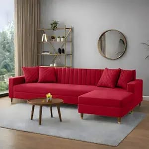 amata elegant solid wood 4 seater l shape red suede velvet - Amazon product photo amata elegant solid wood 4 seater l shape red suede velvet product image from Amazon