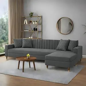 Amata Elegant Solid Wood 4 Seater L Shape Grey Suede Velvet - Amazon product photo Amata Elegant Solid Wood 4 Seater L Shape Grey Suede Velvet product image from Amazon