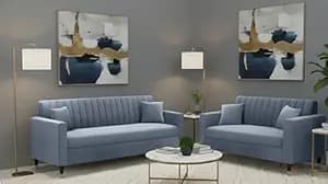 AMATA Omega 3+2 Seater Sofa Set Light Grey Suede Velvet Fabric with Two Cushions Perfect for Home Office Guests Living Room (Omega Light Grey, 3+2 Seater)(3 Year Warranty)