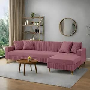 AMATA Omega 4 Seater L Shape Mauve Colour Suede Velvet Fabric Sofa Set with Four Cushions Perfect for Home Office Guests Living Room (03 Move, Omega L Shape 4 SSEATER)(3 Year Warranty)