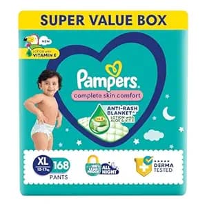 Pampers Complete Skin Comfort Pants, X-Large (XL), 168 Count, Anti-rash blanket, Lotion with Vitamin E & Aloe Vera, 12-17kg