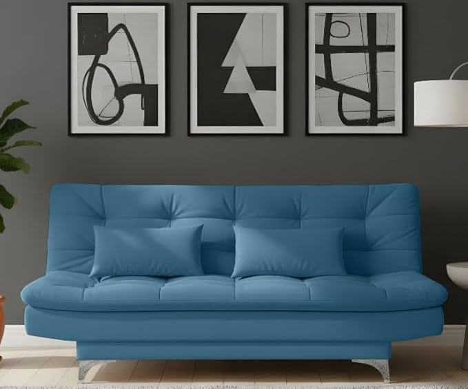 Amata Eagle Solid Wood 3 Seater Sofa Cum Bed Sky Blue Suede - Amazon product photo Amata Eagle Solid Wood 3 Seater Sofa Cum Bed Sky Blue Suede product image from Amazon