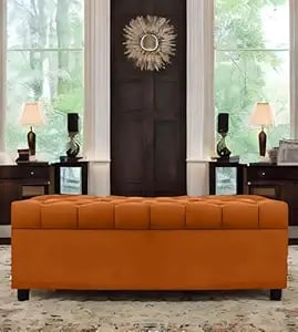 Amata Eagle Solid Wood 2 Seater Ottoman Pouffe Orange Suede - Amazon product photo Amata Eagle Solid Wood 2 Seater Ottoman Pouffe Orange Suede product image from Amazon