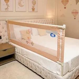 Kids Station 1 Side Premium Bed Rail Guard (5ft x 2.6ft / 150x80cm), Bed Railing for Baby Safety, Kids Toddler Bed Protector Side Walls, Adjustable Height, Portable & Foldable (Beige)