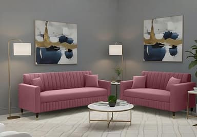 AMATA Omega 3+2 Seater Mauve Colour Suede Velvet Fabric Sofa Set with Two Cushions Perfect for Home Office Guests Living Room (06 Mauve, Omega 3+2 Seater Sofa)(3 Year Warranty)