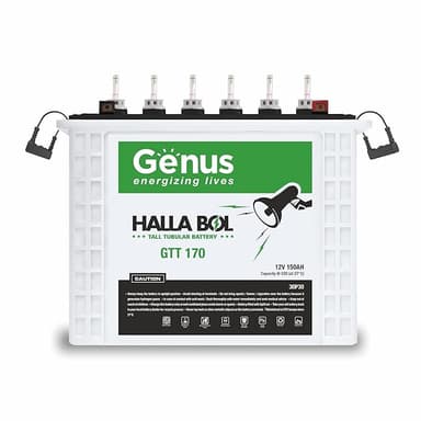 Genus Hallabol GTT170 Tall Tubular 150 AH Inverter Battery for Home, Office or Solar Use, 60 Months Warranty, White