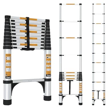 Equal 10.5 FT Portable & Compact Foldable Aluminium Telescopic Ladder | 2 Triangle Stabilizers | EN131 Certified | 2-Year Warranty | Multiuse Ladder for Home, Office & Outdoor Use (3.2m / 11 Steps)